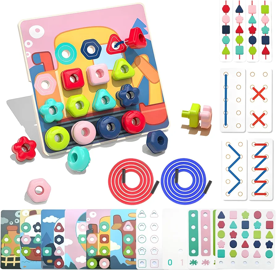 47 Pcs Button Art Toys for Toddlers, Button Learning Toys for Toddler Crafts Toys Age 2-4, Colorful Matching Arts and Crafts Pegboard, Fine Motor Skills Game for Kids,Montessori Toys for 2 Year Old