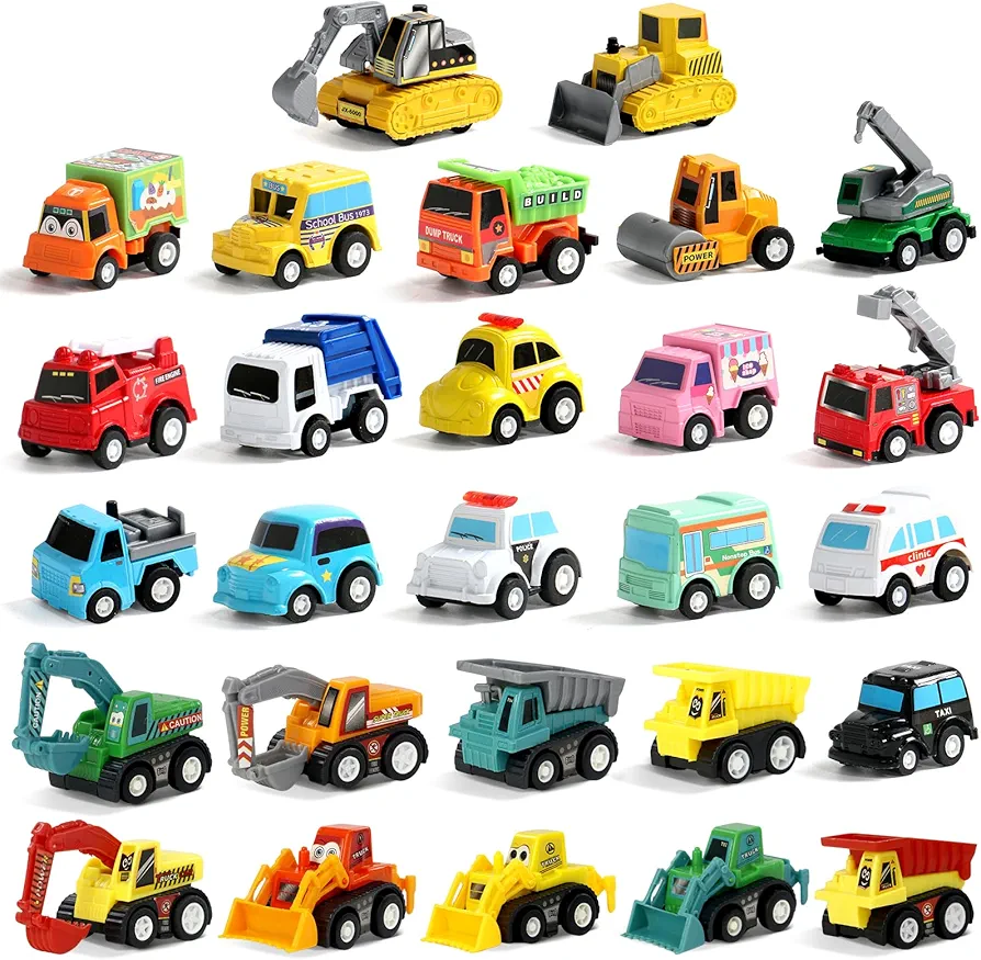 Fajiabao Kids Small Construction Toy Cars for 3 4 5 Year Old Boys 27 Pcs Toy Car Truck for Toddler 2-4 Years