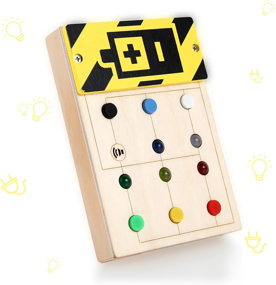 Asweets Montessori LED Busy Board for Toddler with Buzzing, Wooden Busy Board with LED Light Switches, Sensory Autism Toys Baby Travel Toys, Kids Gifts for Birthday Christmas