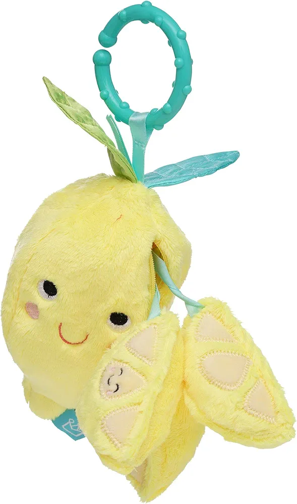 Manhattan Toy Mini-Apple Farm Lemon Baby Travel Toy with Rattle, Squeaker, Crinkle Fabric & Teether Clip-on Attachment