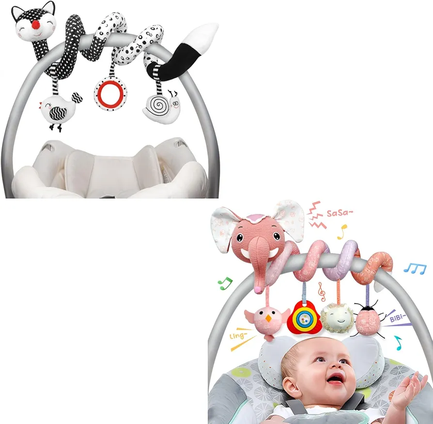 XIXILAND Car Seat Toys Newborn Toys Musical Stroller Toys & Black and White High Contrast Baby Toys, Carseat Toys for Infants 0-12 Months Baby Toys Gift for 0 3 6 9 12 Months Girls Boys