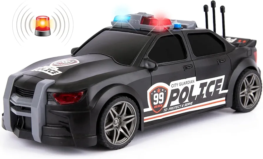 Police Car Toys for Boys 3,4,5 with Lights & Siren Sounds, Friction Powered Police Car for Kids with Flashing Lights, 3 Different Sounds, & Openable Trunk, Police Pretend Play Toys, Police Car Toy