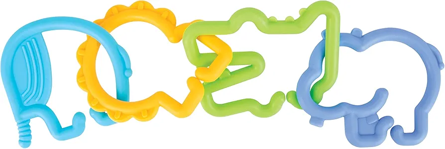 Nuby Animal Click Linkables, 24 Colorful Links for Strollers, Car Seats, & Travel, 3+ Months