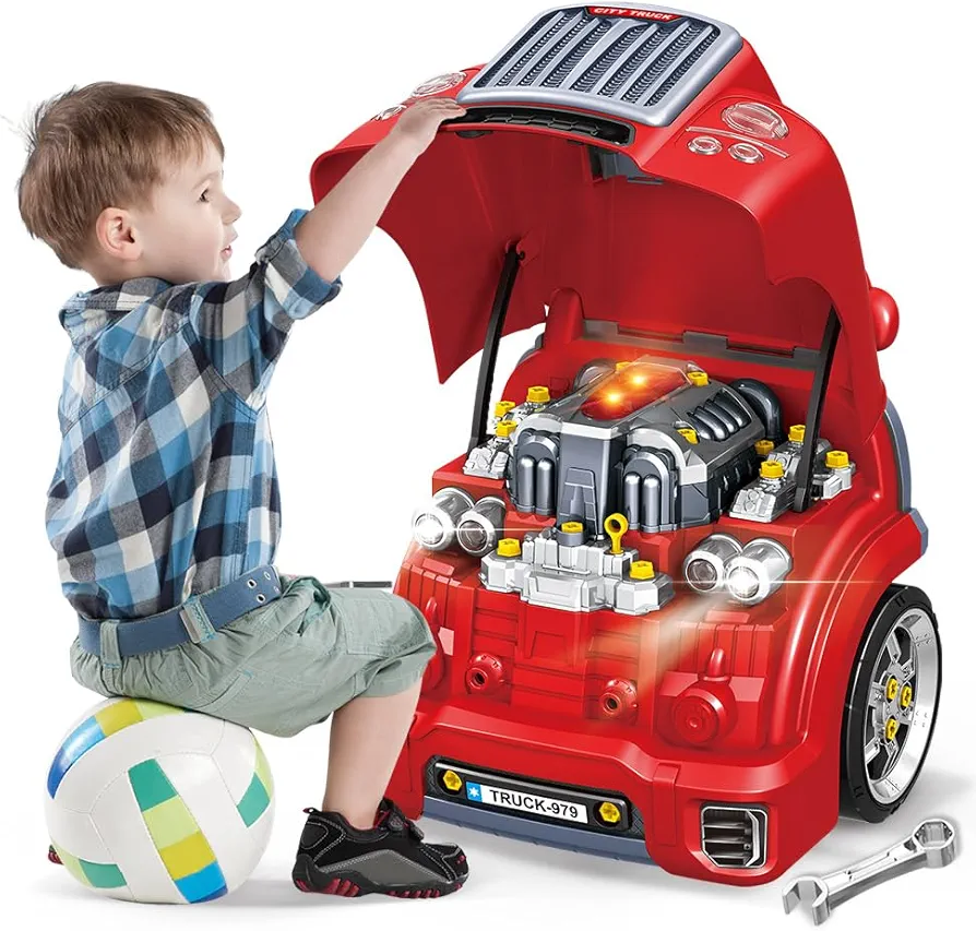 Interactive Truck Engine Toy with Removable Parts - Lights, Sounds, and Fun for Young Mechanics -Unleash their Creativity and Motor Skills with this Truck Engine Toy- Ideal Gift for 3-5-Year-Old Boys