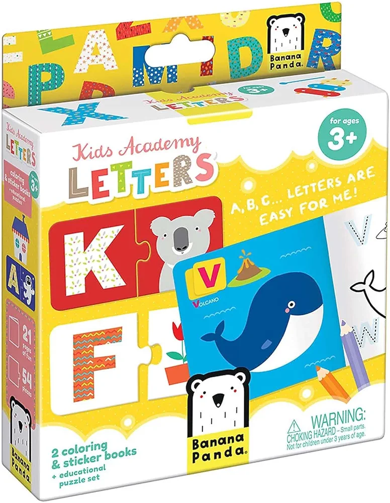 Banana Panda Kids Academy Preschool Learning Activities - Letters - 2 Activity Books with Coloring, Stickers and 27 2-Piece Educational Puzzles to Teach Toddlers ABCs, for Kids Ages 3-5 Years