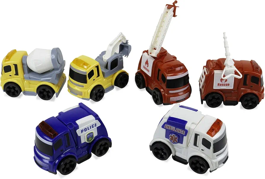 Maggie Set of 6 Toy Vehicles City Squad Role Play Police Car, Ambulance, Fire Truck