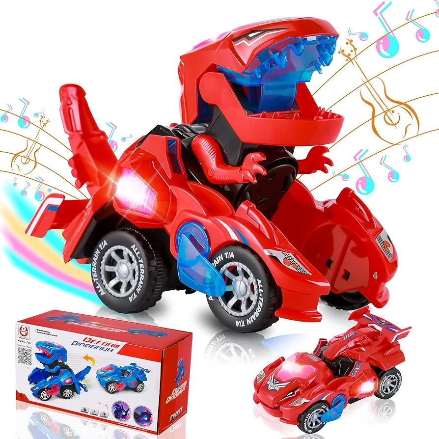 Dinosaur Toys for Kids 3-5: Transforming Dinosaur Car Toy with Light Music for Toddlers 1 2 3 4 5 Year Old Boys Girls - Dino Transformer Toys Cars for Boys 4-6