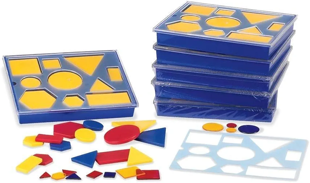 hand2mind Plastic Attribute Blocks Classroom Kit, Geometric Shapes for Kids, Sorting Shapes for Classroom, Montessori Math Manipulatives Kindergarten, Teacher Supplies for Math Classroom (Set of 6)