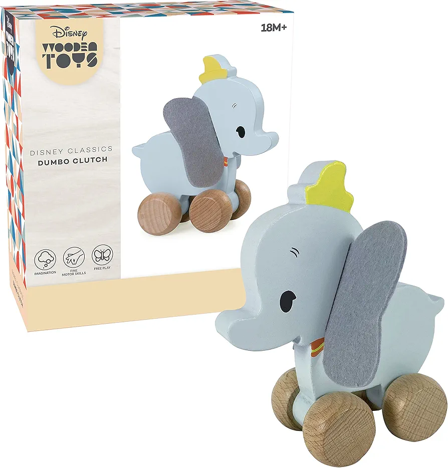 Just Play Disney Wooden Toys 6.5-inch Dumbo Clutch Toy, Features Dumbo's Classic Look, Elephant, Kids Toys for Ages 18 Month