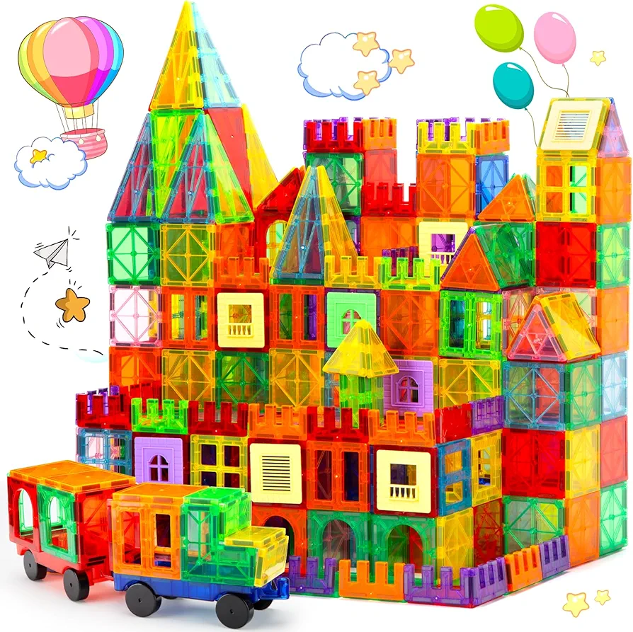 Magnetic Building Tiles for Kids,104PCS Educational Magnetic Stacking Blocks, Magnets Construction Toys,STEM Toys Christmas Toy Gift for Toddlers,Kids Boys and Girls 3 4 5 6 7 8 9+Year Old