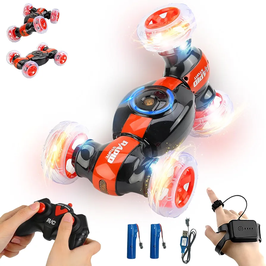 Remote Control Car, RC Stunt Car Invincible 360°Rolling Twister with Colorful Lights & Music Switch, Rechargeable Remote Control Car for Boys and Girls