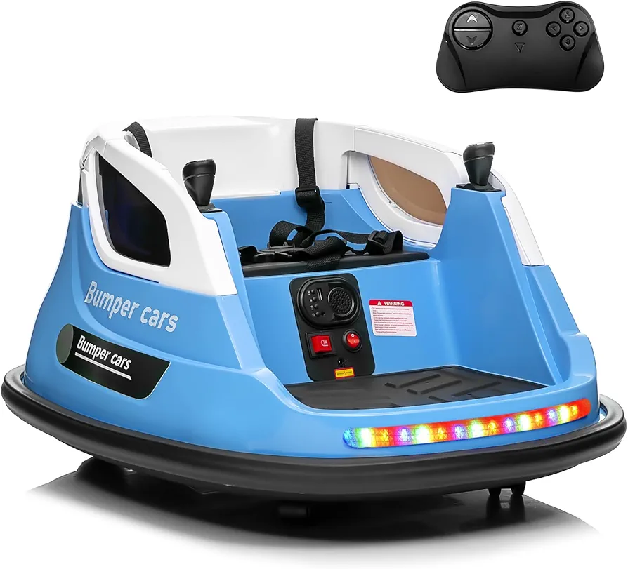 12V Ride on Bumper Car for Toddlers & Kids, MOEYURO 2.5MPH Electric Bumping Toy w/3 Speed Parent Remote, 2 Driving Mode, 360°Spin, LED Light, Bluetooth Music, Birthday Gifts for Boys Girls, Blue