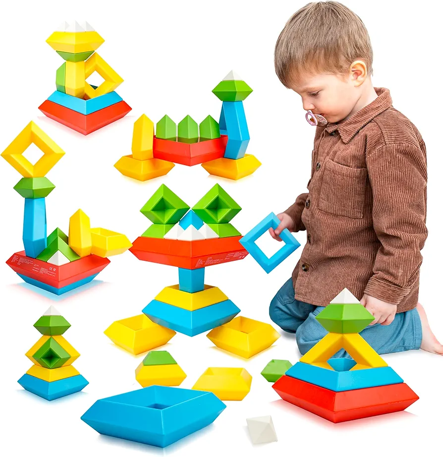 BELLOCHIDDO Montessori Toys for 2 3 4 5 Year Old Boy Girl - Blocks for Toddlers 1-3,15 Pcs Stacking Building Blocks for Toddlers 1-3, Toddler Toys Age 1-2 STEM Preschool Learning Educational Toy