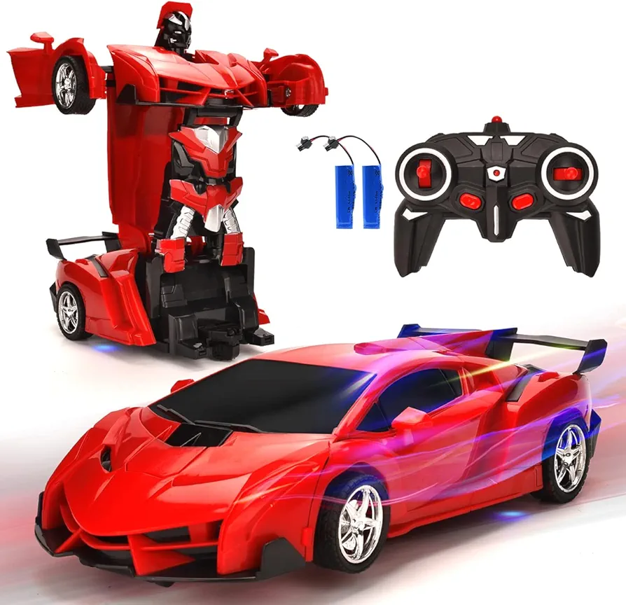 Remote Control Car, Toy for 3-8 Year Old Boys, 360° Rotating RC Deformation Robot Car Toy with LED Light, Transform Robot RC Car Age 3 4 5 6 7 8-12 Years Old for Kids, Boys Girls Birthday Gifts (Red)