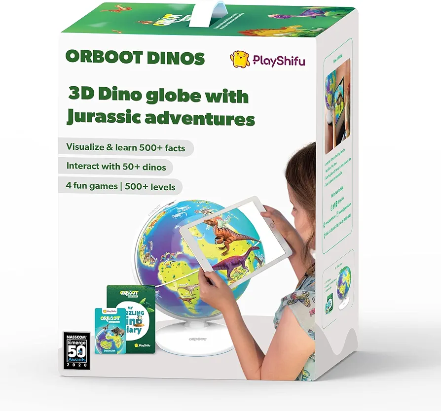 PlayShifu Interactive Dinosaur Toys - Orboot Dinos (Globe + App) 50 Dinosaurs, 500+ Facts | Educational Dinosaur Toys For Kids 5-7 | 4 5 6 7 8 year old Birthday Gifts (Works with tabs/mobiles)