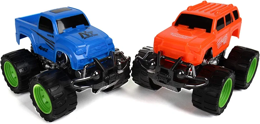 2 Pack Friction Powered Mini Monster Truck Toys for Boys Girls, Push and Go Toy Car for Kids