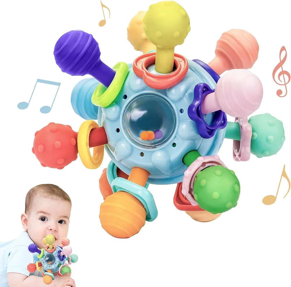 Accevo Baby Teething Toys Silicone Baby Teether Toys for 6-12 Months Chew Toys for Sucking Needs, Baby Teether for Soothing Sore Gum Montessori Toys for Babies Baby Shower Gifts for Newborn