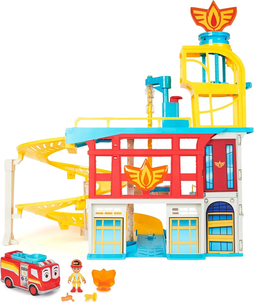 Disney Junior Firebuds HQ Playset with Lights, Sounds, Fire Truck Toy, Action Figure and Vehicle Launcher, Kids Toys for Boys and Girls Ages 3 and Up