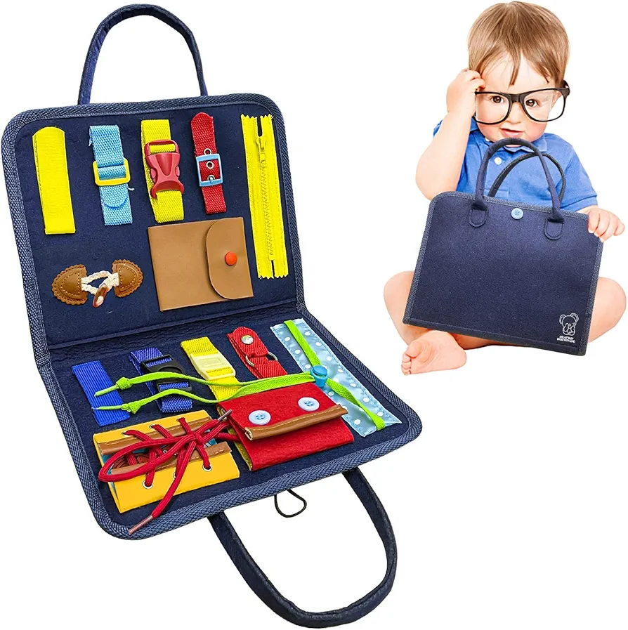 Busy Board for Toddlers Montessori Sensory Board Travel Toys Airplane Activities Road Trip Toys Learning Educational Activity Board Gift for Babies Boy & Girl