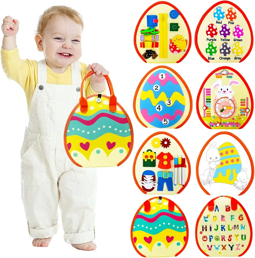 Busy Board for Toddlers 8 in 1 Montessori Toys for 2 Year Old Girl Boy Birthday Gift Preschool Learning Activities with Life Skill, Alphabet, Number, Puzzles, dress ups Toddler Travel Toys