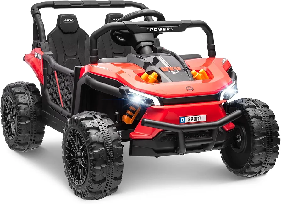 ENYOPRO 12V Ride on Car for Kids, Battery Powered Electric UTV Toy Car with Remote Control, Metal Spring Suspension, Bluetooth Music Player, Off-Road Electric Vehicle for 3-6 Boys & Girls (Red)