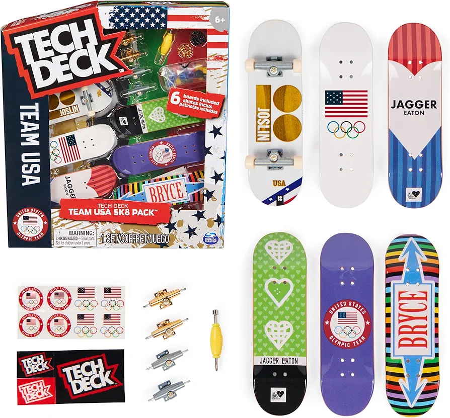 TECH DECK, Team USA Sk8 6-Pack, Collectible and Customizable Mini Skateboards, Kids Toys for Ages 6 and up, Amazon Exclusive