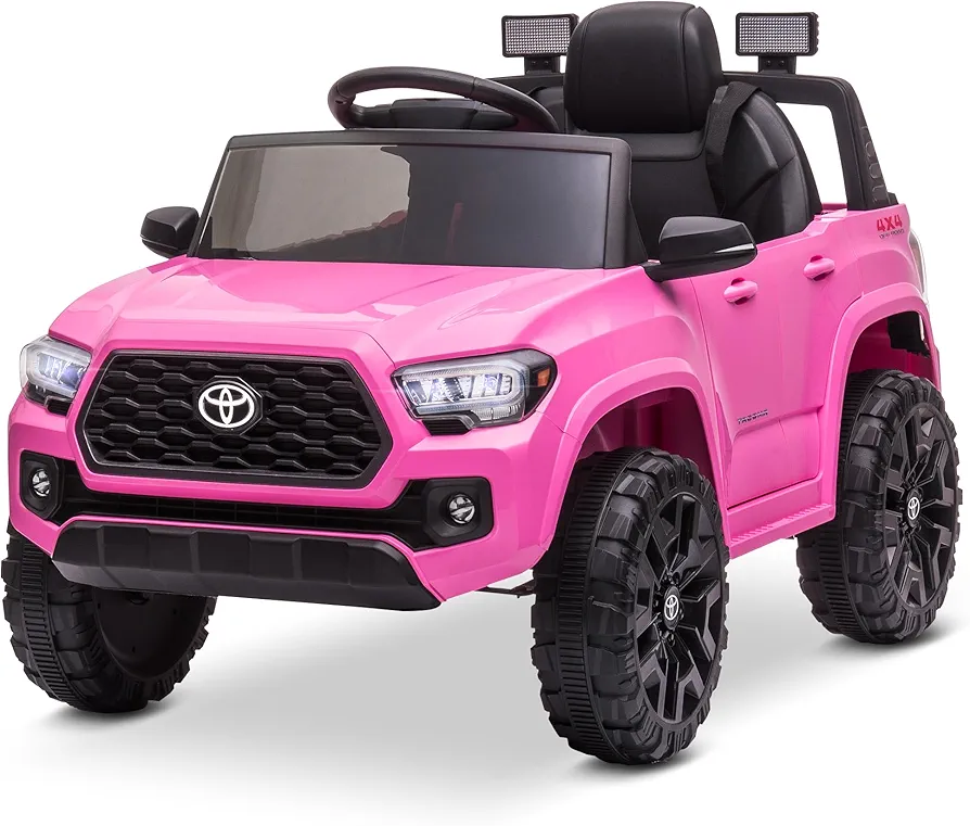 Kidzone 12V Ride on Truck, Battery Powered Licensed Toyota Tacoma Electric Car for Kids, Electric Vehicle Toy with Remote Control, 3 Speeds, MP3, Horn, LED Lights, Suspension System - Pink