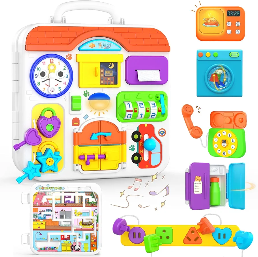 Montessori Toys for 1-2 Year Old Boy Girl, 15-in-1 Musical Busy Board, Birthday Gifts for 1-2 Year Old, Educational Toddler Toy Age 1-2, Baby Toy 12-18 Month, Learning Toys for Toddlers 1-3