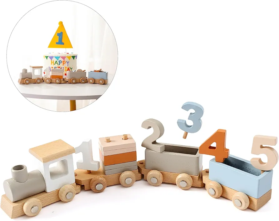 Wooden Train Toys for Toddlers1-3丨Sorting Stacking and Numbers Wooden Toy 丨Natural Wooden Train Set 丨Train Cars Toy for Kid Baby Boys Girls Birthday