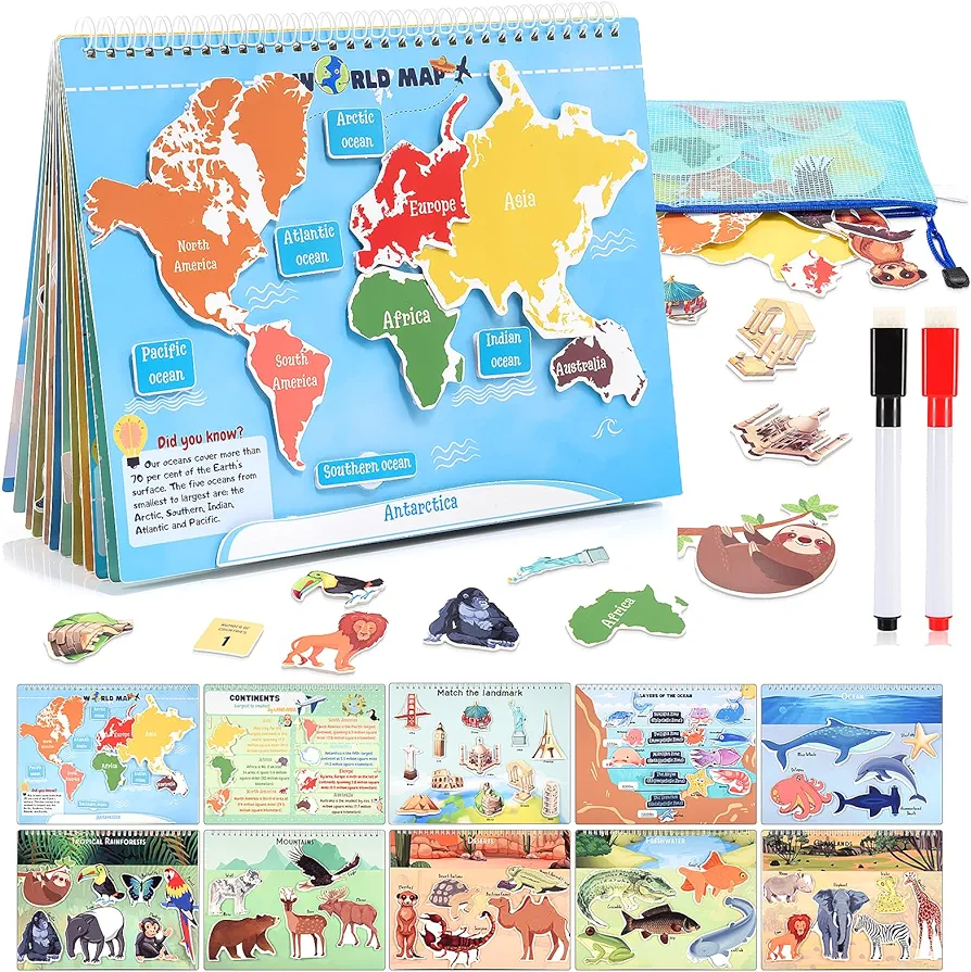 Learning Toys for 3-8 Geography Busy Book Sensory Toys for Boys 3-6 Learning Toys for Kids Boys 4-9 Preschool Learning Activities 3-8 Year Old Girls Travel Toys for Girls and Boys Ages 5-7