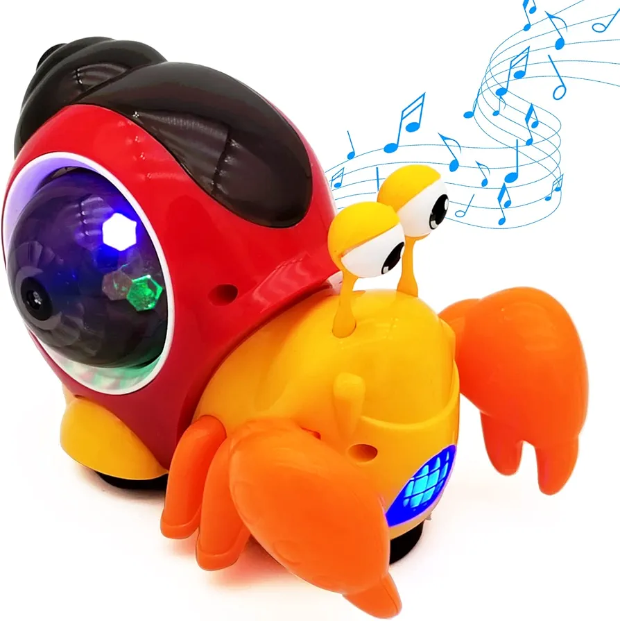 Tipmant Baby Toddler Electric Crab Cute Electronic Animal Vehicle Car Toy Crawl, Play Music, Dazzling Light Kids Birthday (Orange)