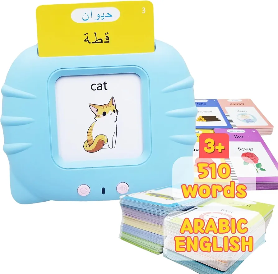 Arabic & English Talking Flash Cards with 510 Sight Words for Toddlers 2 3 4 5 6 Years Old, Learn Arabic for Kids, Audible Pocket Speech Early Learning Bilingual Flashcard Toys, 255 Cards