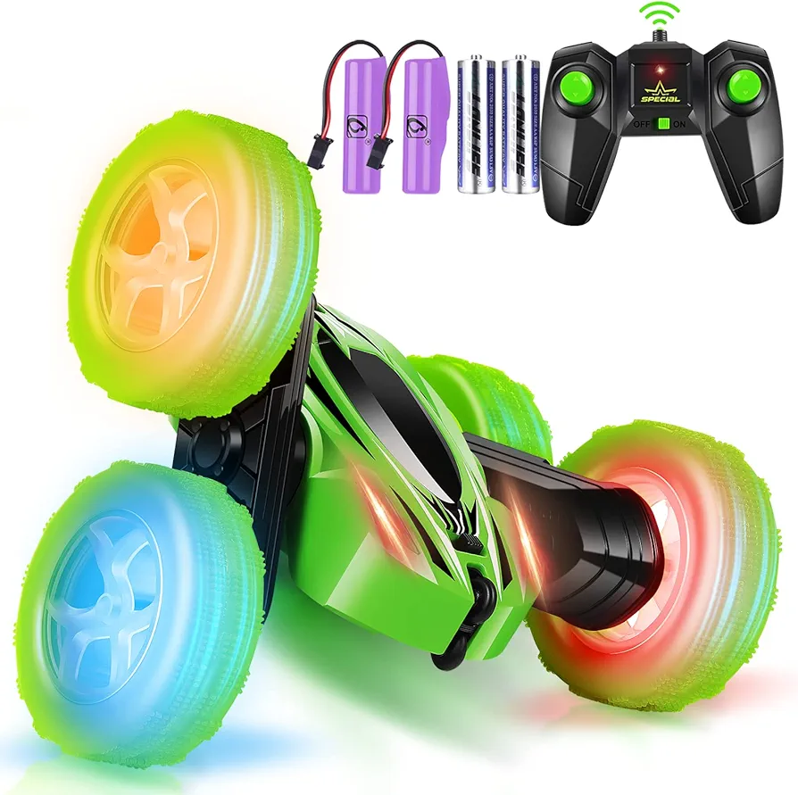 Remote Control Car, 360° Rotating RC Stunt Cars with Wheel lights and headlights,4WD 2.4Ghz Double-Sided Fast and Flips RC Cars for 6-12 Year Old Kids Xmas Toy Cars for Boys Girls(Green)