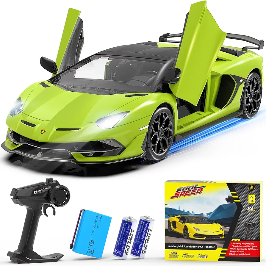 Lamborghini Remote Control Car, Officially Licensed 1:14 Lambo RC Car 7.4V 500mAh with 15km/h Fast Model Car Toys for Adults Boys Girls Birthday Ideas Gift, Green