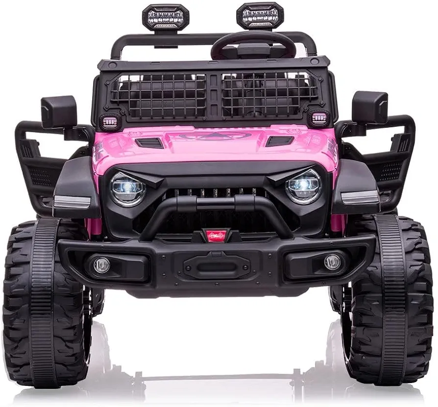 24V Kids Ride on 2 Seaters Electric Car with Remote Control, 2*120W Motors Battery Powered 20" Extra Large Seats+15.5" XL Wheels,LED Headlights, Front Storage, Bottle Holder, FM, Music for 3+ (Pink)