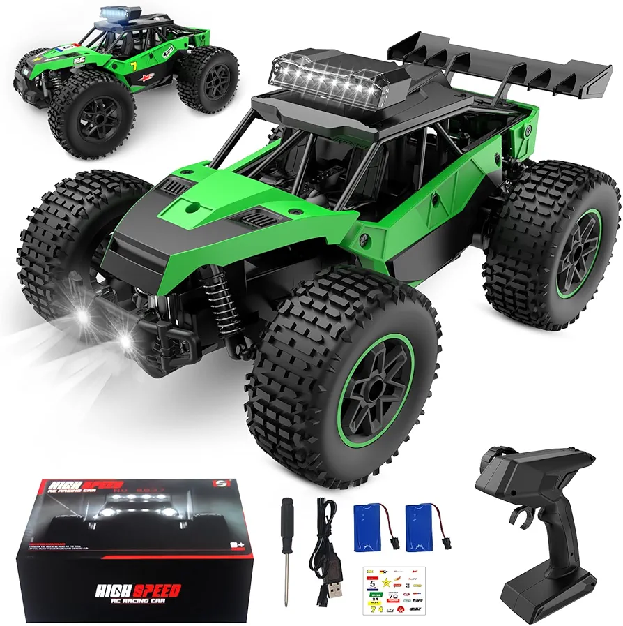 1:20 Scale Remote Control High Speed All Terrain Electric Toy Car, 30 Km/h, LED Headlights, Rechargeable Battery, Gift for Kids and Adults