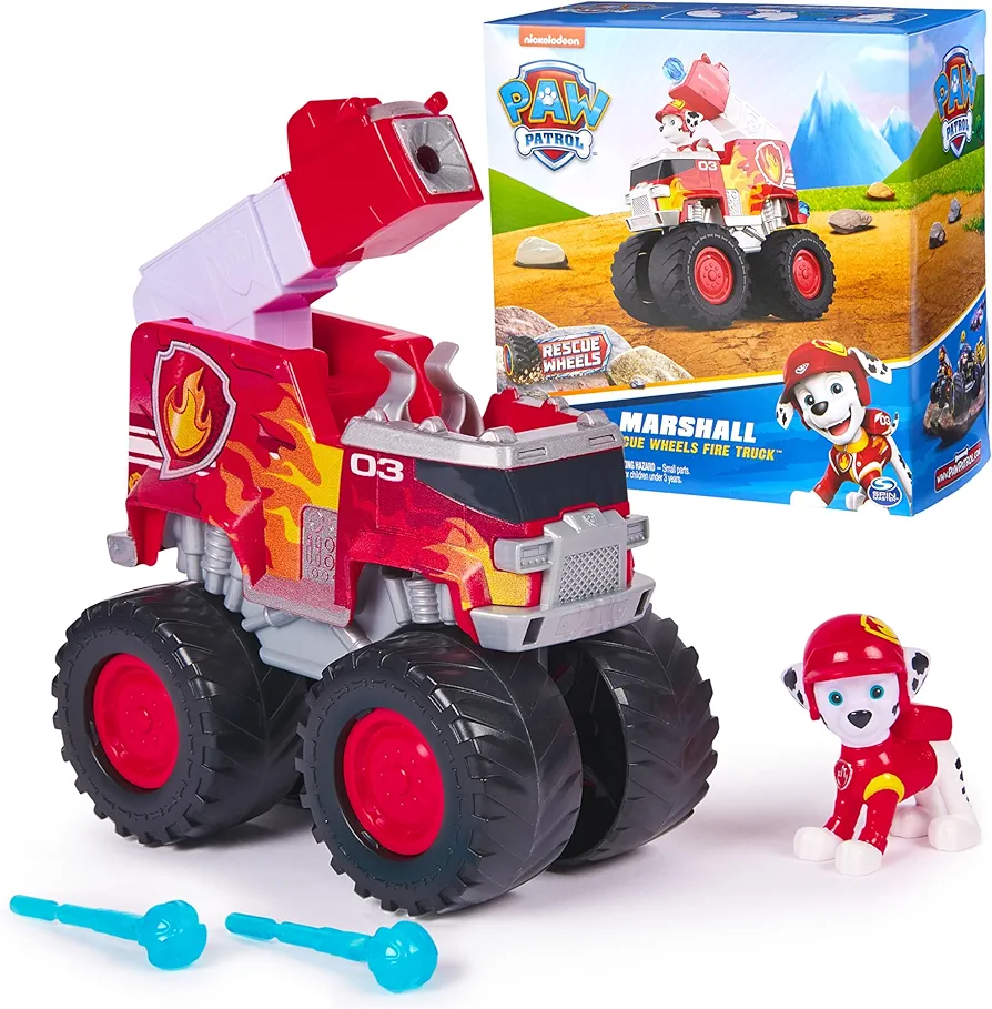 Paw Patrol: Rescue Wheels Marshall’s Firetruck, Toy Truck with Projectile Launcher and Collectible Action Figure, Kids Toys for Boys & Girls Ages 3+