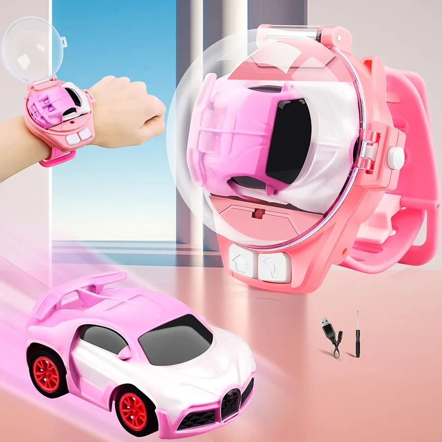 2022 Mini Remote Control Car Watch Toys, 2.4 GHz Cute Wrist Racing Car Watch, Watch Remote Control Car Toys for Boys and Girls, Interactive Game Toys USB Charging Remote Control Car, Pink