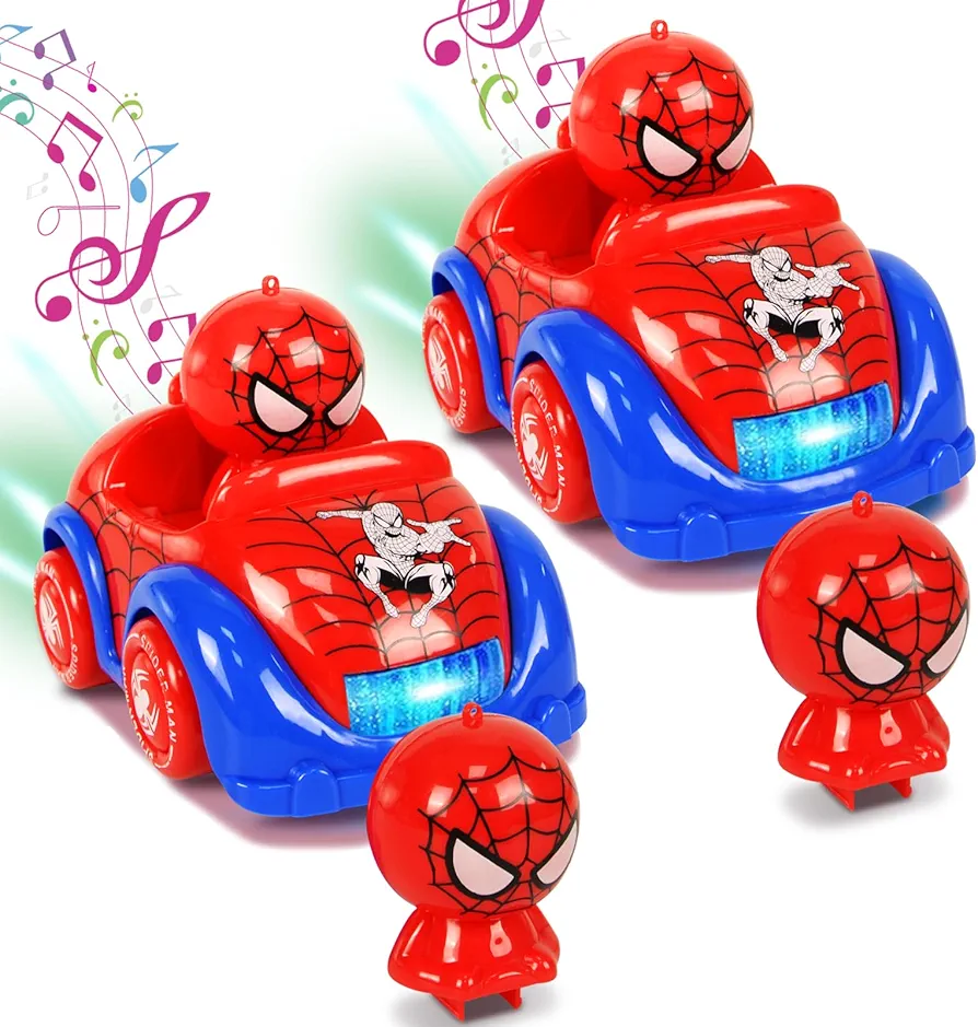 2-Pack Electric Spider Superhero Adventure Cars for 3-8-Year-Olds | Musical Light-Up Smart Vehicles | 360° Rotation | Interactive Indoor & Outdoor Fun | Obstacle Avoidance | Safe ABS Material