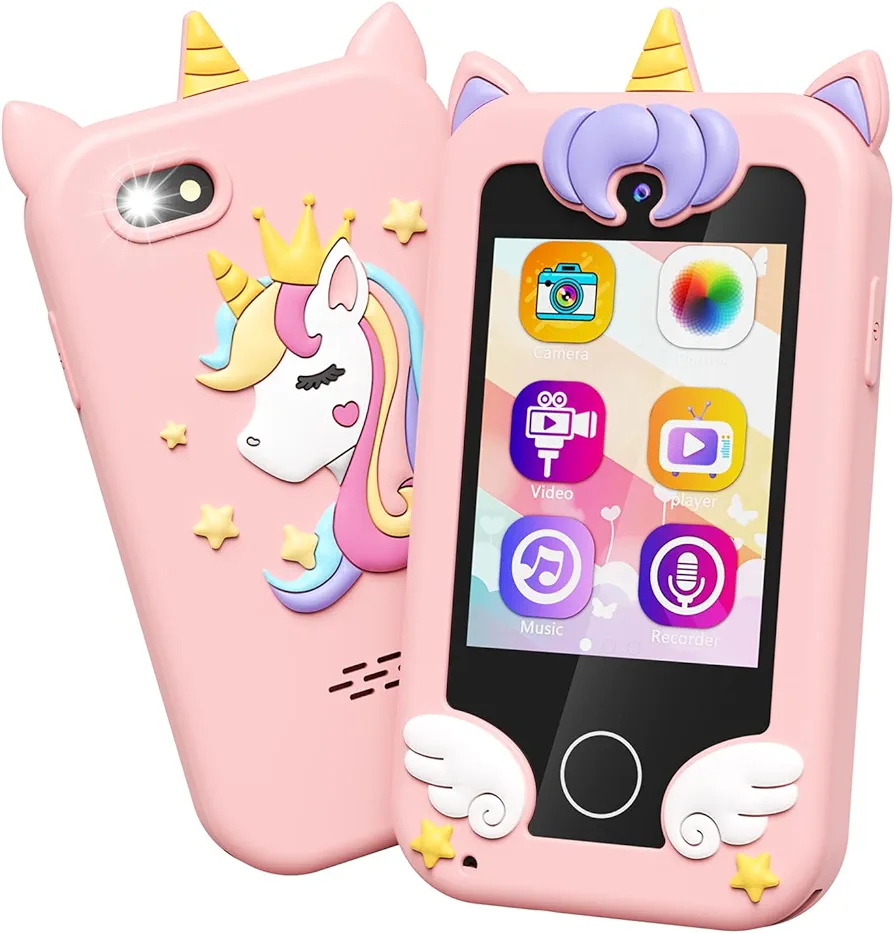 Kids Toy Smartphone, Gifts and Toys for Girls Boys Ages 3-8 Years Old, Fake Play Unicorn Toy Phone with Music Player Dual Camera Puzzle Games Touchscreen, Birthday, Kids Trip Activity