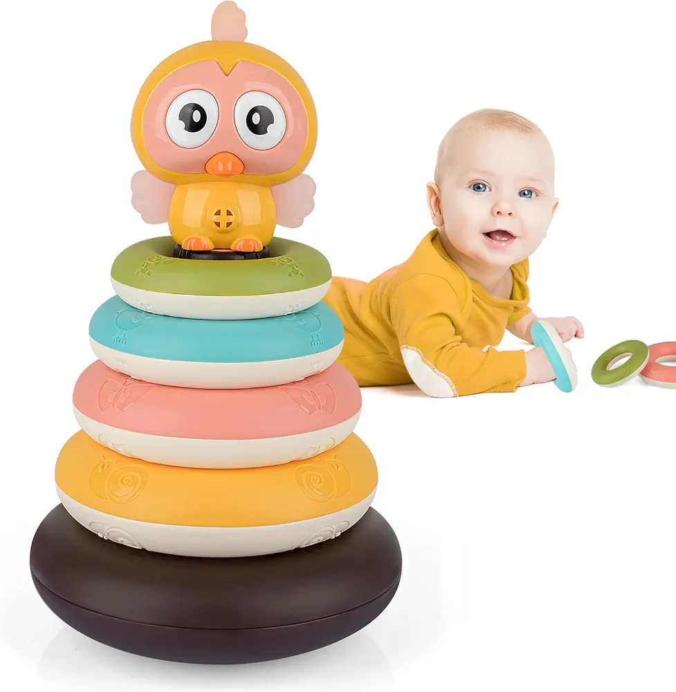 Vanmor 6 Pcs Stacking Nesting Baby Toys, Stacking Toys for Babies 6-12 Months, Teething Toy Building Circle Bird Decor, Montessori Early Educational Learning Toys for Toddler Boys Girls Gift