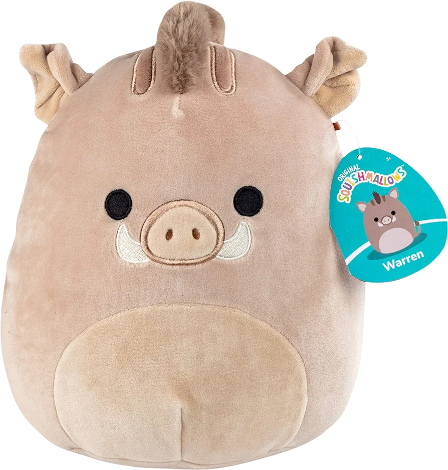 Squishmallows Original 10-Inch Warren The Boar - Official Jazwares Plush - Collectible Soft & Squishy Stuffed Animal Toy - Add to Your Squad - Gift for Kids, Girls & Boys