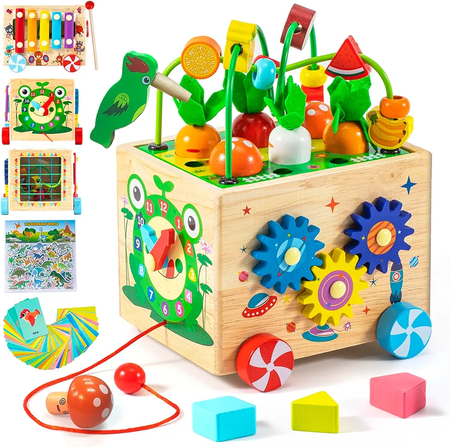 Montessori Shape Sorter Sensory for Toddlers Wooden Autism Sensory Toys Age1 2 3, 10-in-1 Toys 1+ Year Old Boys&Girls Birthday Gift,Puzzle Learning Toy Sets