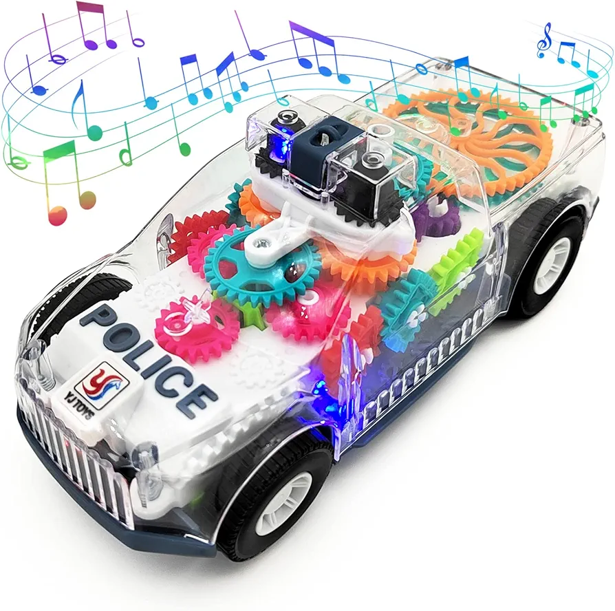 Tipmant Baby Toddler Police Car Electric Vehicle Toy Auto Driving, Transparent Gears, Music, Lights, Kids Gifts