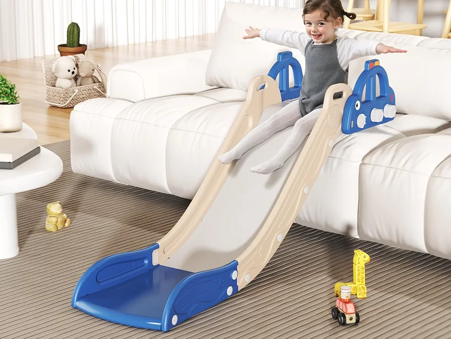 Kids Couch Slide, Cute Car Theme Kids Indoor Slide for Bed Couch Sofa Stairs Slides in house for Baby Toddler Slide Plastic Indoor Slide Toy Playground Easy to Assemble Store