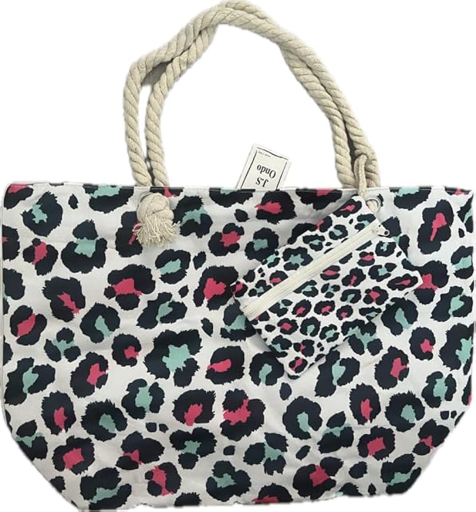 Large Animal Print Beach Tote Bag Includes Matching Zipper Wallet