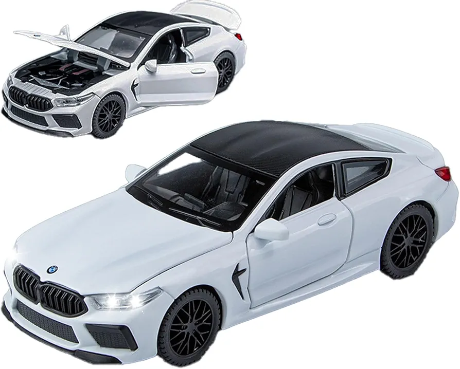 Toy Cars Compatible BMW M8 Toys Car 1/32 Metal Model Car Collect car with Light and Sound Pull Back for Boys Children Age 3 + Year Old Festival Gift(White)