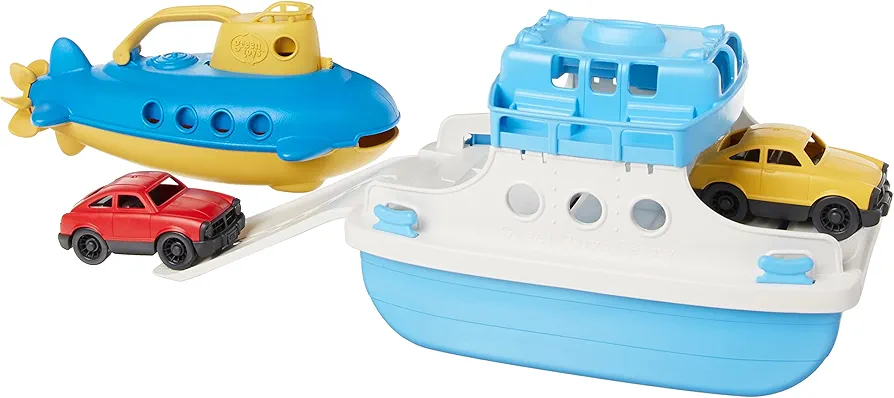 Green Toys Submarine Yellow and Ferry Boat Bundle