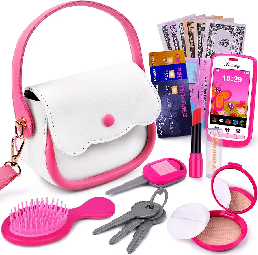 GJZZ Play Purse for Little Girls Toys - Toddler Purse Set Pretend Play Makeup Toys for 3 4 5 6 7 Year Old Girls, Kids Toy Purse Birthday Gifts for Girls Ages 3-5 4-5 6-8 Years Old