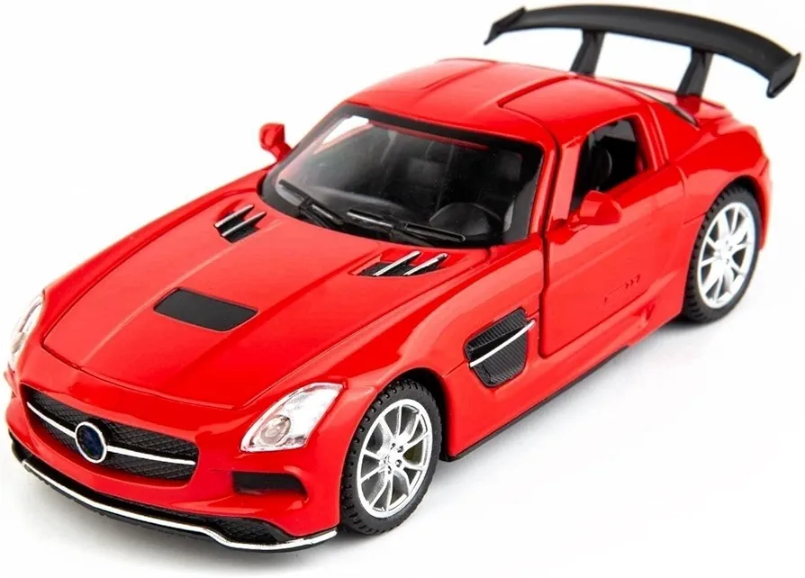 BDTCTK 1:32 SLS AMG Model Car, Diecast Zinc Alloy Pull Back Toy Car with Sound and Light for Kids Boy Girl Red